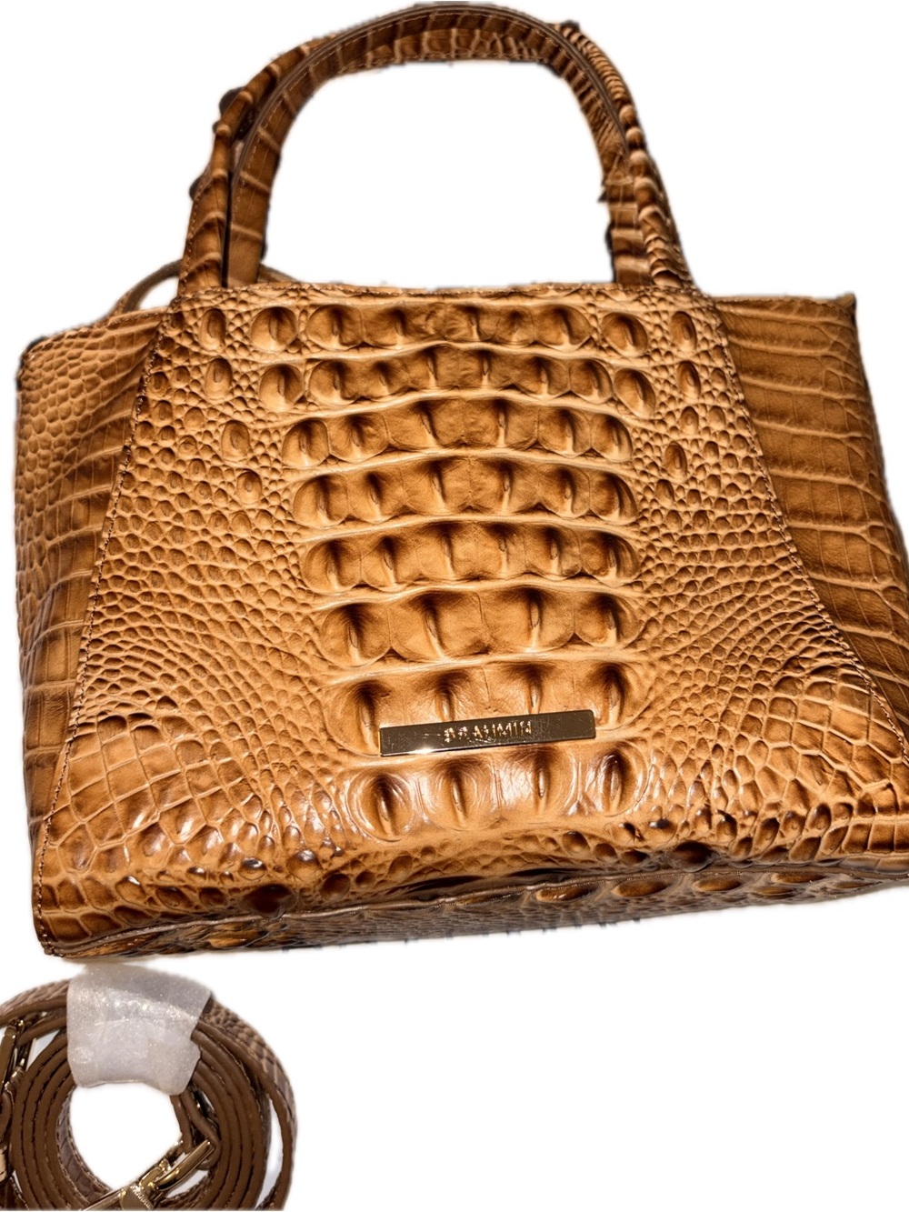 Brahmin Mona Croc-Embossed in Cognac Convertible Crossbody Bag BNEW - Picture 8 of 12